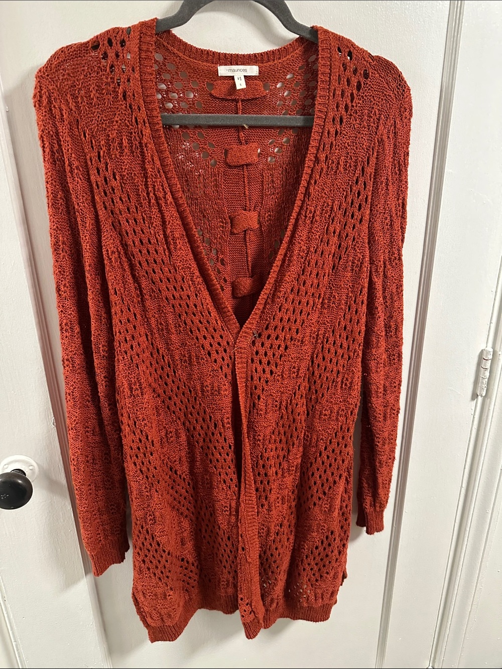 Maurices Rust Open-Knit Open Front Cardigan